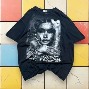 Vintage Y2K FifthSun Skull Tattoo Shirt Mens XL Black Art Heartless‎ Graphic Tee